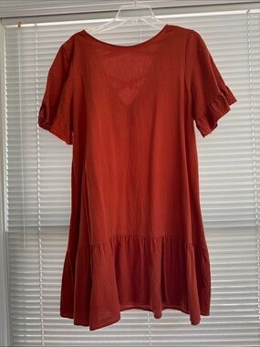 Rust Red Short Sleeve Swing Dress